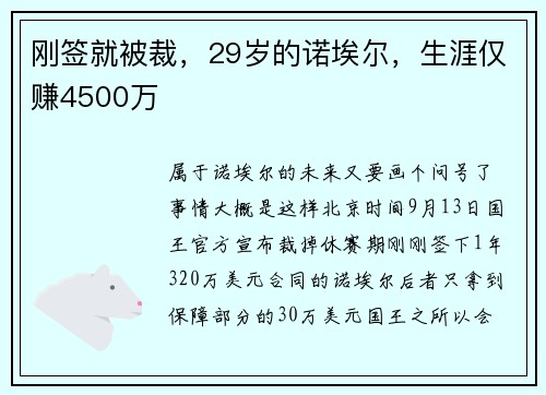 刚签就被裁，29岁的诺埃尔，生涯仅赚4500万